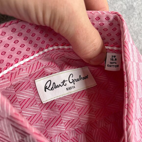Robert Graham Shirt Mens 39 15.5 Med Pink Geometric Flip Cuff Collar Loud Bold - Picture 9 of 12